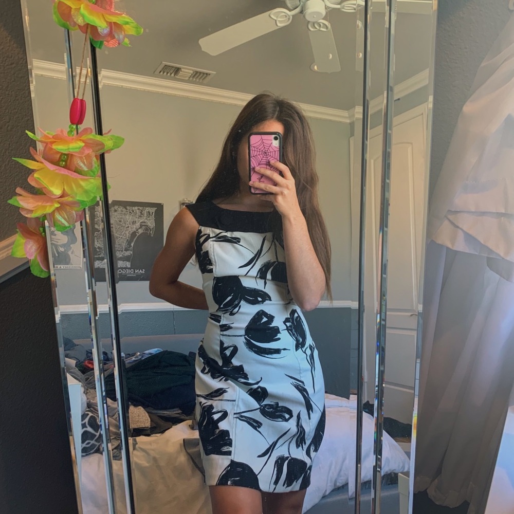 black and white floral formal dress